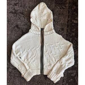 Free People Cream Zip Up Sweater Brown Suede Detail